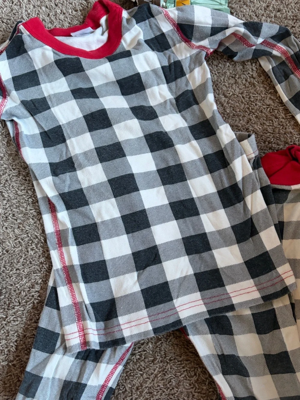 Hanna Andersson Black & White Buffalo Check Pajama Set with Red Trim